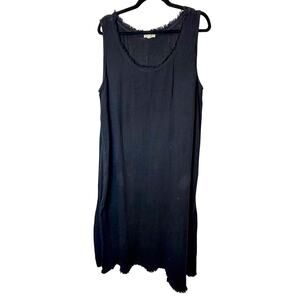 Eileen Fisher 2X Black 100% Organic Cotton Gauze Dress Sleeveless Coastal Resort